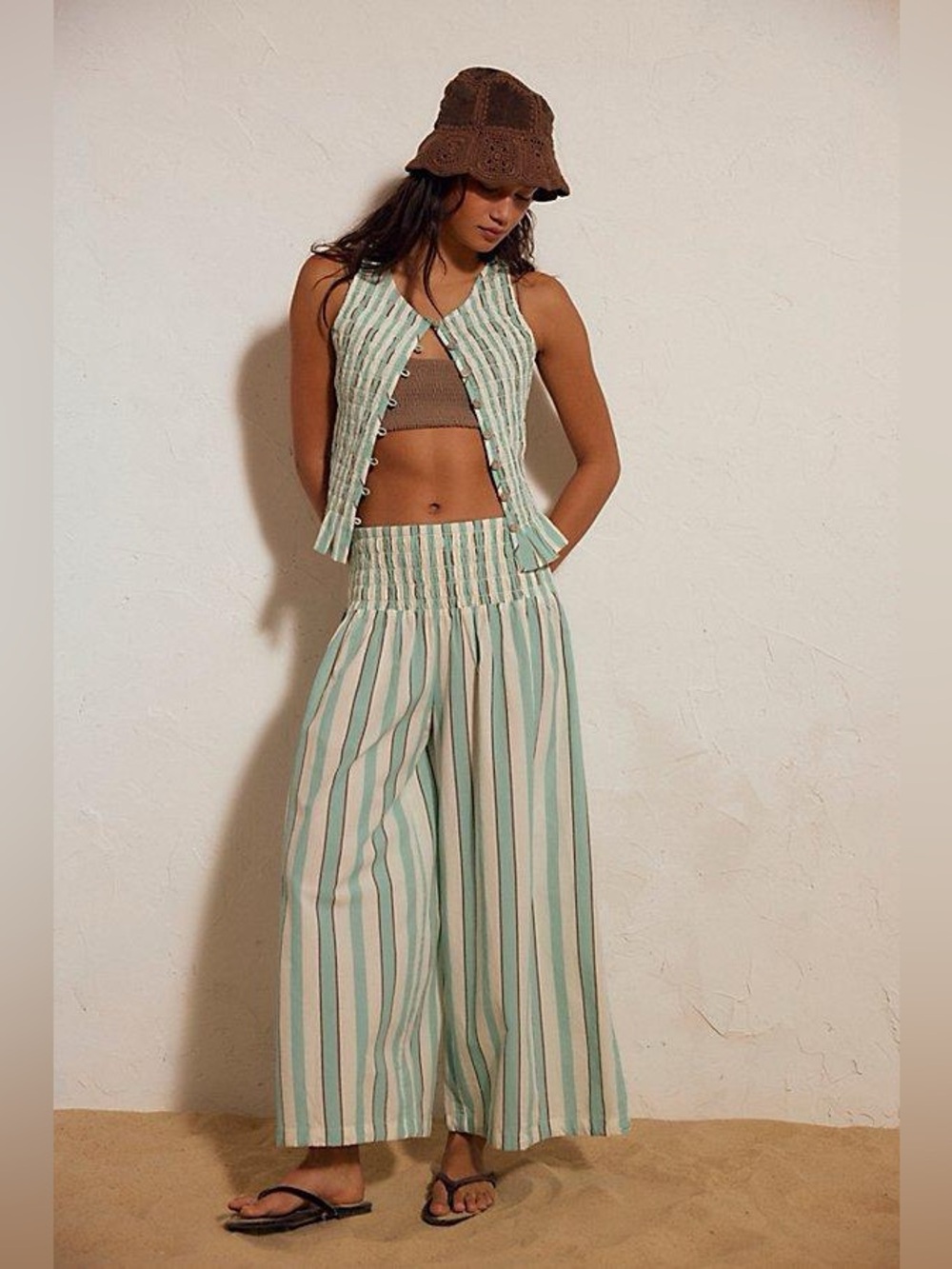 Free People Wild Summer Striped Sleeveless Top & Wide Leg Pants Set Size Small
